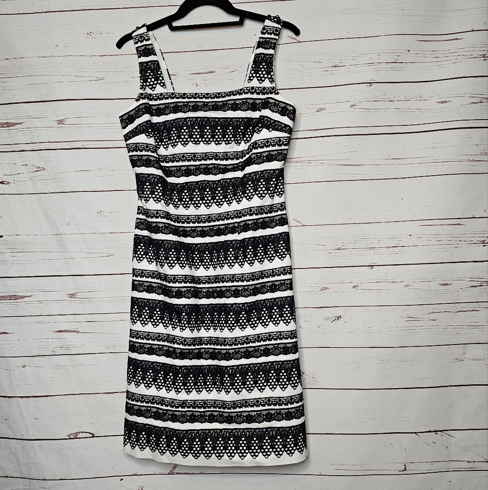 Talbots White and Black Scalloped Lace Shift Dress